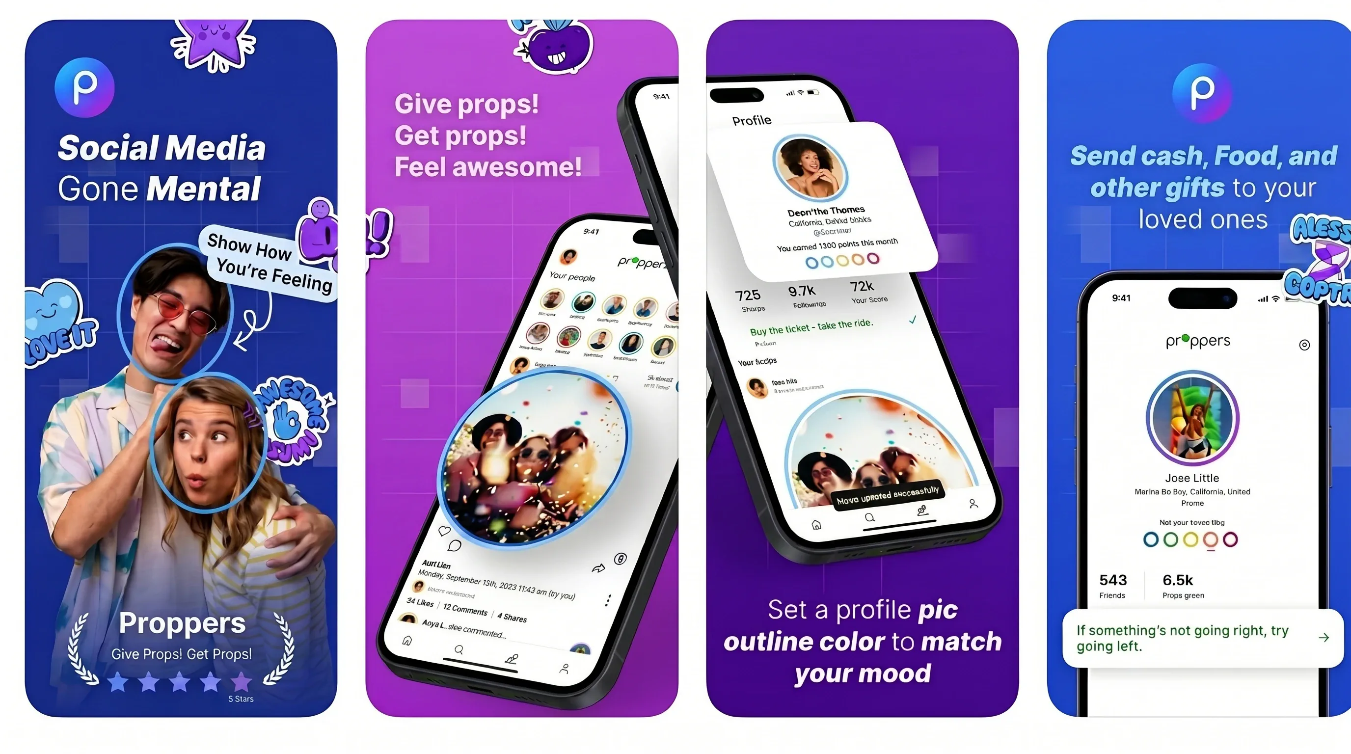 Banner de screenshots de aplicativo lilás e roxo